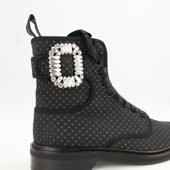 NEW Roger Vivier Viv Rangers Strass Booties – Crystal Buckle Combat Boots - Picture 9 of 16